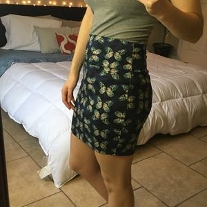 Butterfly Mini Skirt - Navy, Stretch
